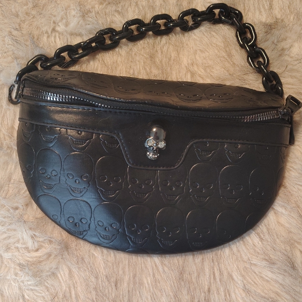 Black Skull Embossed Women's Bag